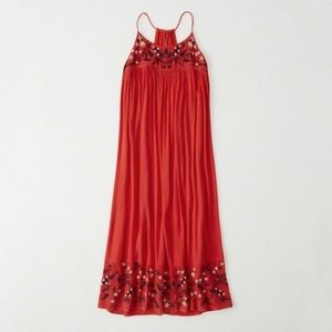 Abercrombie & Fitch Red Embroidered Midi Dress Size Small